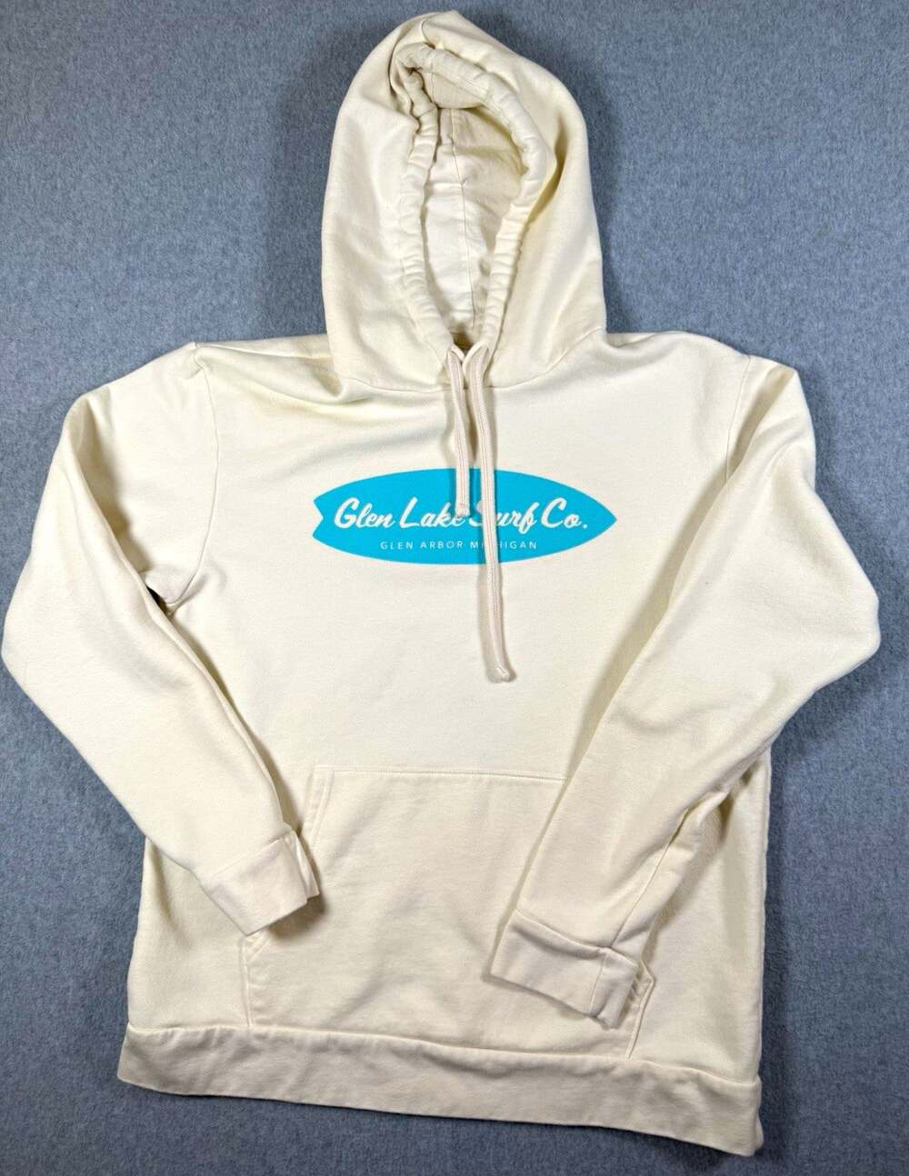 Glen Lake Surf Co. Michigan Lake Life Skate Surf Pullover Hoodie Cream Men’s L
